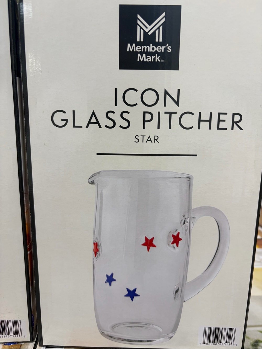 Clear Glass Pitcher with Red & Blue Star Accents